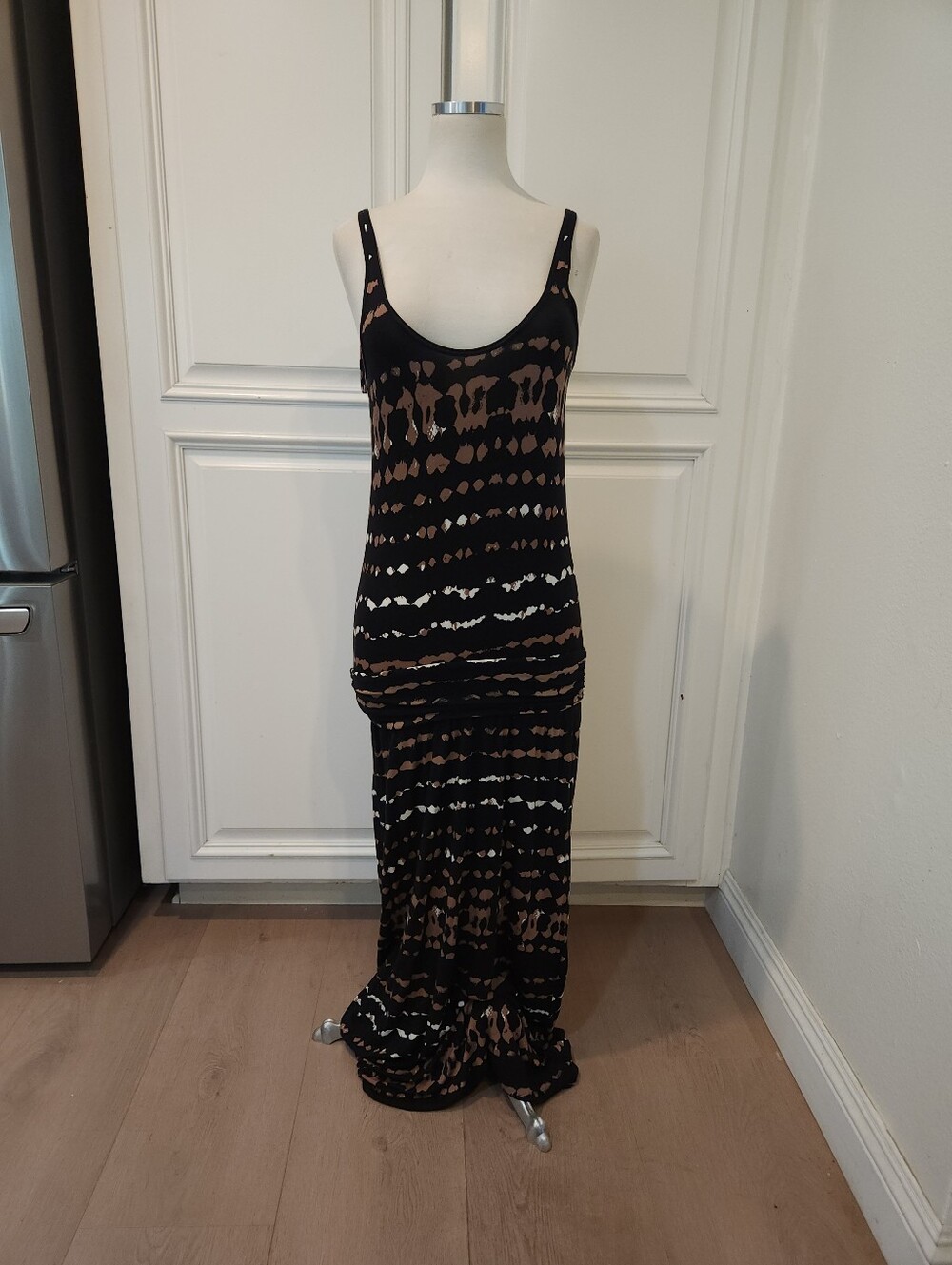 Tart Black Maxi Dress with Brown & Cream Pattern